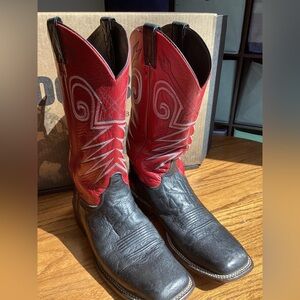 Justin Boots Black Foot Red Shaft Western Cowboy Boots